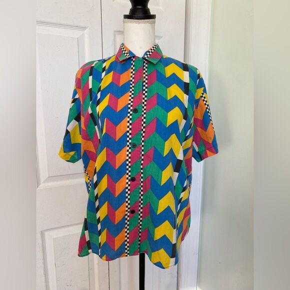 1990s/80s Colorful Art Pop Possibilities Button-down Shirt - Picture 5 of 10